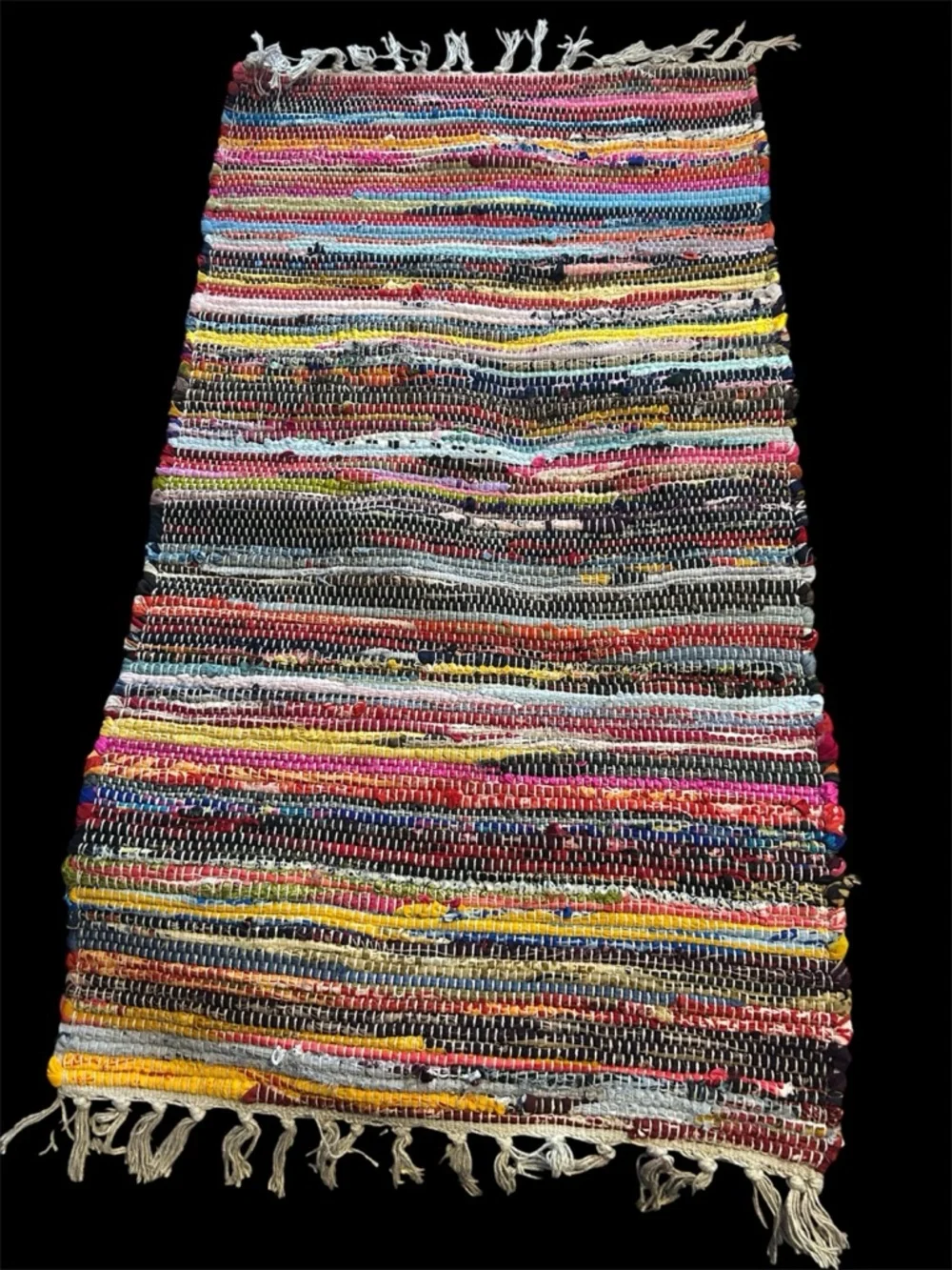 Handwoven Multicolor Rag Rug with Fringe